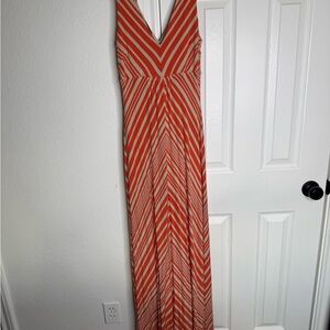 Bebe Coral and Tan Striped Maxi Dress